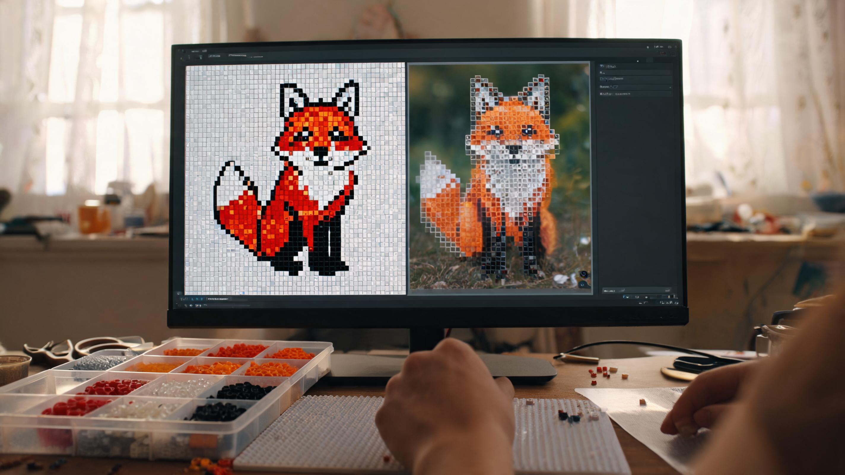 Pattern-only and overlay preview modes on a bead grid